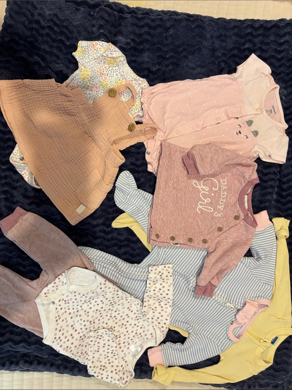 Baby Girl Mixed Outfit Bundle in Pink, Mauve, Yellow & Stripes 0-3/3/3-6 months